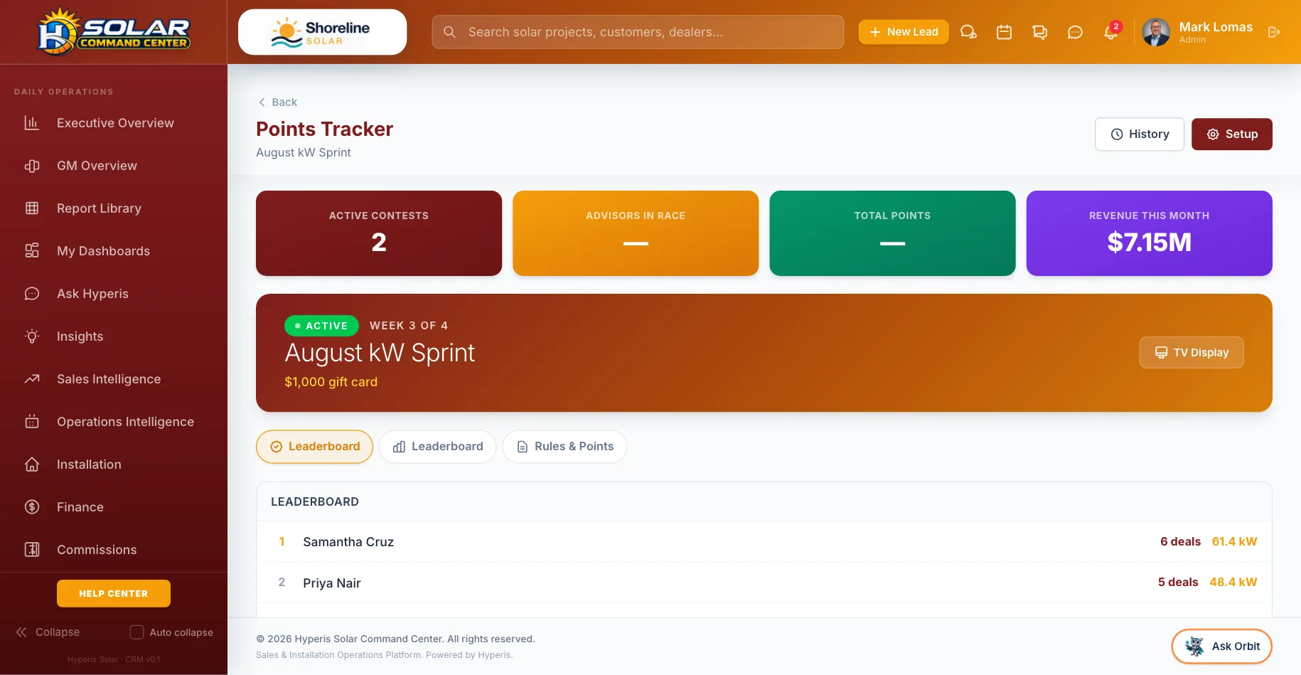 Solar Pro: Contests & leaderboard — Live standings your reps actually check
