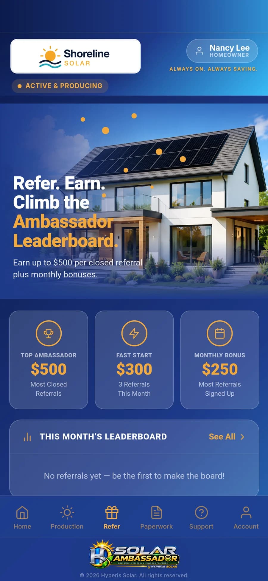 Solar Ambassador: Refer & earn — Share a link, track every referral and reward
